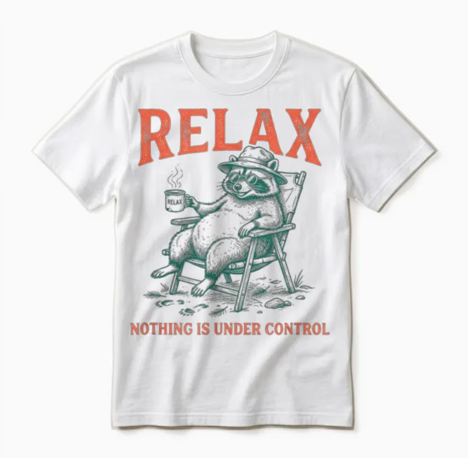 Relax Nothing Is Under Control Lustiger Waschbär Unisex T-Shirt in White