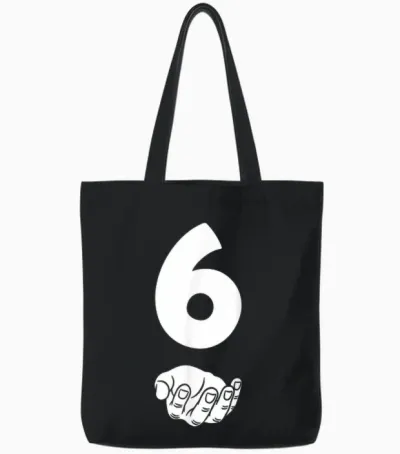 6 Number Six Funny Hands Meme School Teen Kid Matching Tote Bags - Black