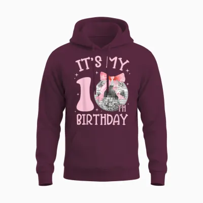 10th Birthday Coquette Bow Disco Ball 10 Year Old Birthday Unisex Hoodie - Maroon