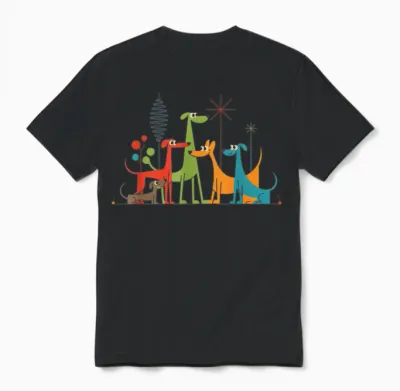 Retro Mid Century Modern Dogs 50s 60s Atomic Art Design Unisex T-Shirt - Black