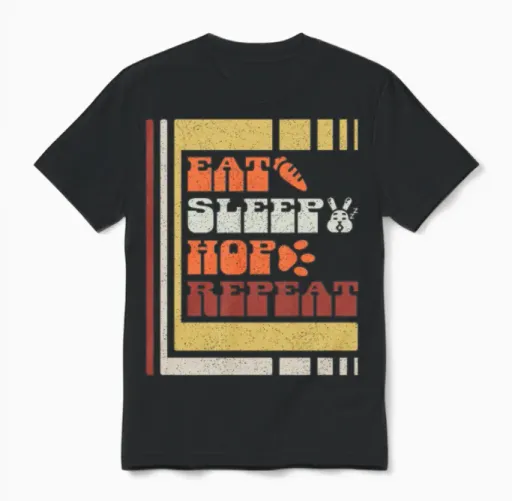 Eat Sleep Hop Repeat Retro Funny Bunny Quote Unisex T-Shirt in Black