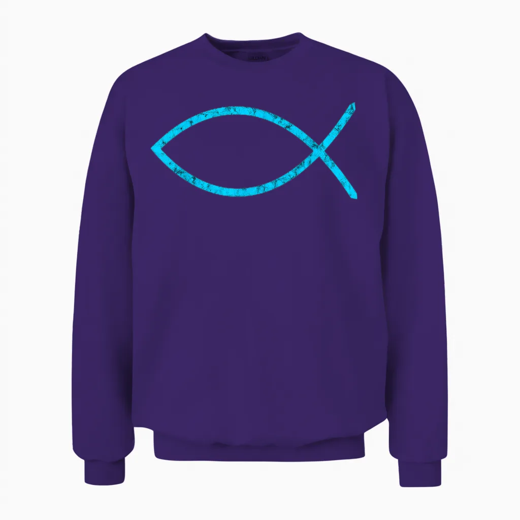 Jesusfisch Ichthys Symbol Christentum Christliches Schild Unisex Sweatshirt in Purple