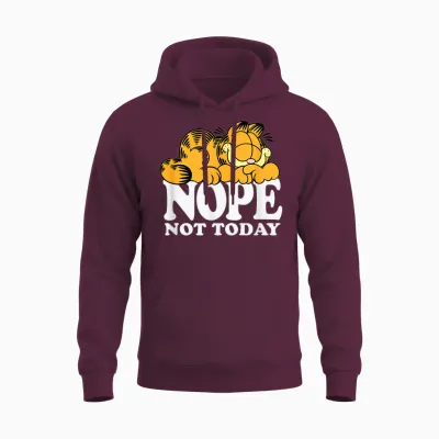 Garfield Nope Not Today Lazy Cat Bold Logo T-Shirt - Unisex-Adults, Unisex-Kids - Black - Short Sleeve - T-Shirt - Novelty T-Shirts Unisex Hoodie - Maroon