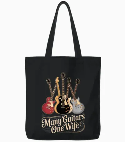 Many Guitars One Wife Guitarist Quote Music Lover Tote Bags - Black