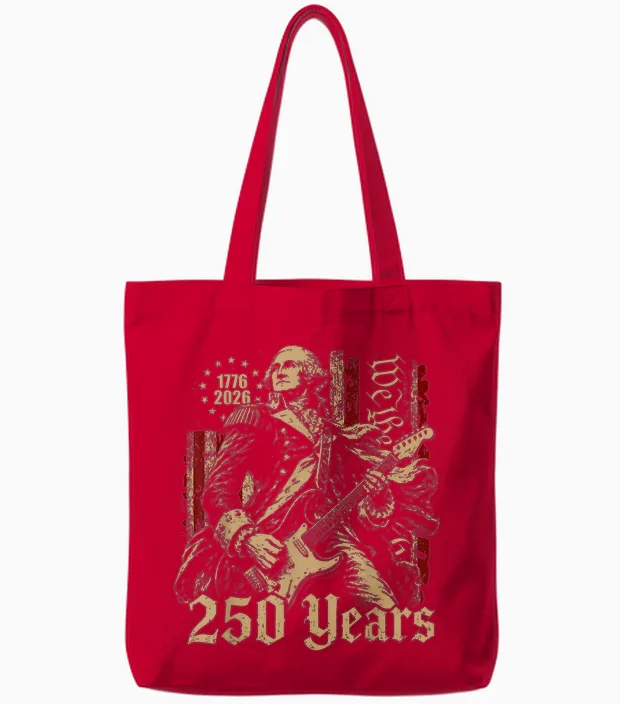 Vintage George Washington Playing Guitar 250 Years America Tote Bags in Red