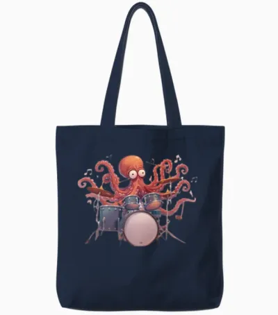 Octopus Playing Drums Tote Bags - Navy