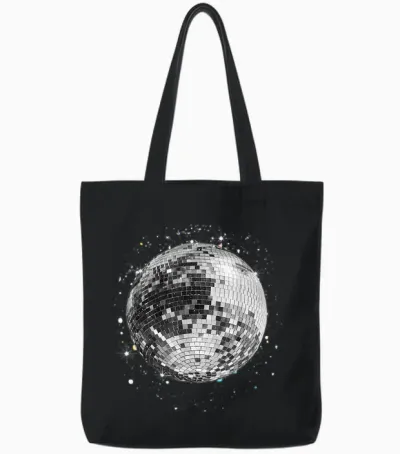 Black and White Disco Ball Club Retro Tote Bags - Black