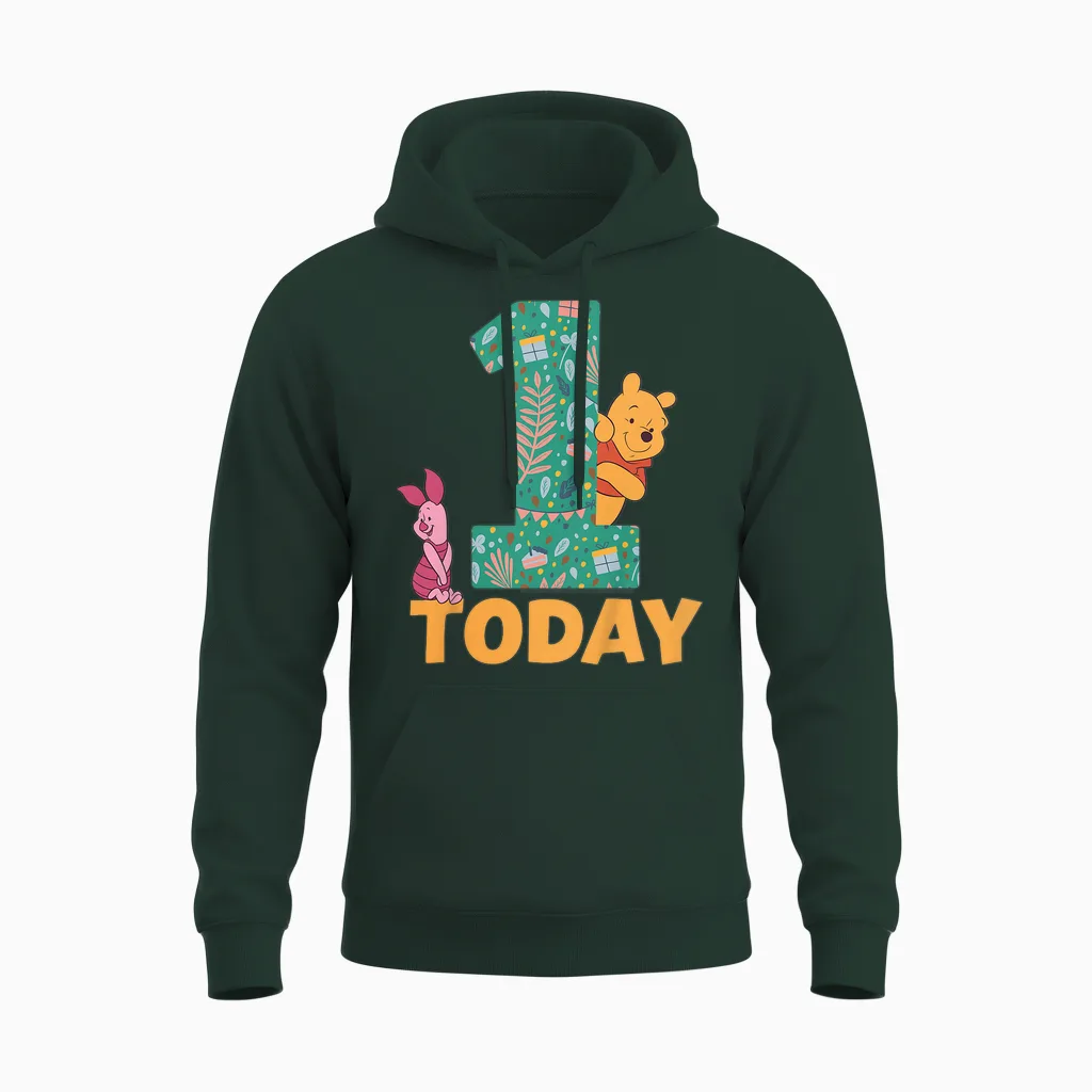 Disney Winnie the Pooh & Piglet Birthday 1 Year Old Today Unisex Hoodie in Forest