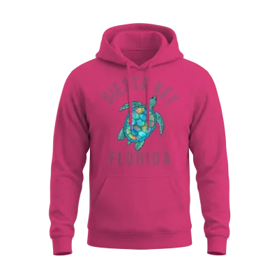 Siesta Key Fl Beach Sea Turtle Illustration Unisex Hoodie - Heliconia