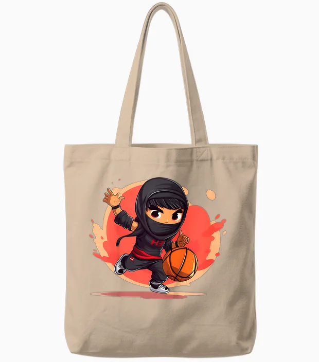 Kinder Ninja Junge Spielt Basketball Tote Bags in Natural