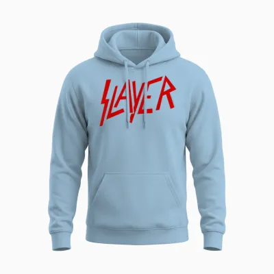 Slayer Official Classic Logo T-Shirt - Black, Crew Neck, Short Sleeve, Casual & Fitness (polyester, Cotton) Unisex Hoodie - Light Blue