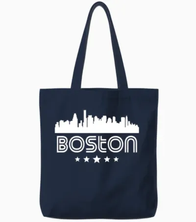 Retro Boston Skyline Tote Bags - Navy
