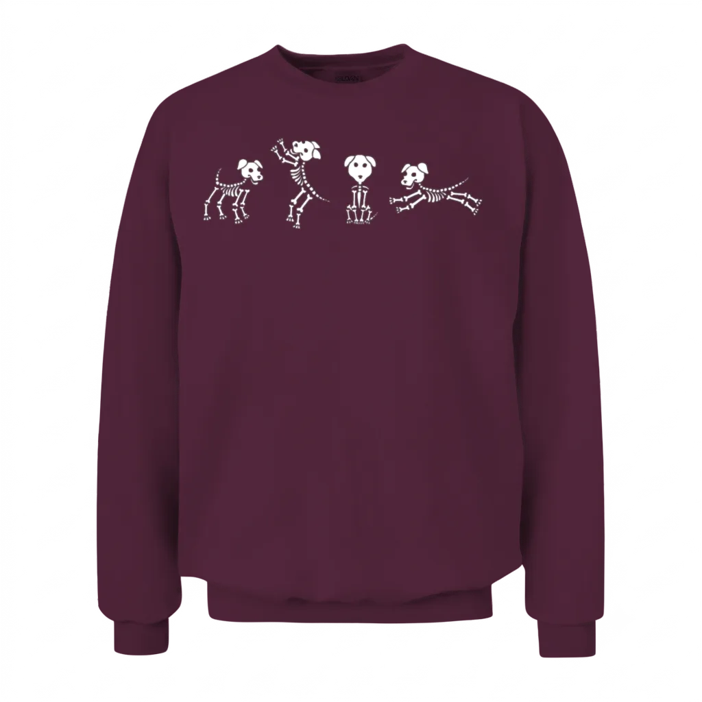 Spooky Dancing Dog Skeletons Classic White Hallowe Unisex Sweatshirt - Maroon