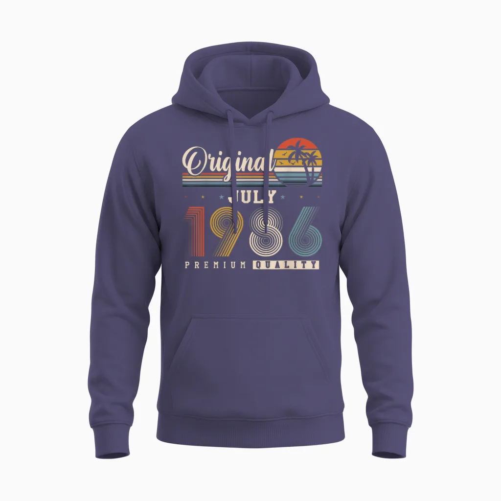 Original July 1986 40th Birthday Vintage Gift Unisex Hoodie in Heather Sport Dark Navy