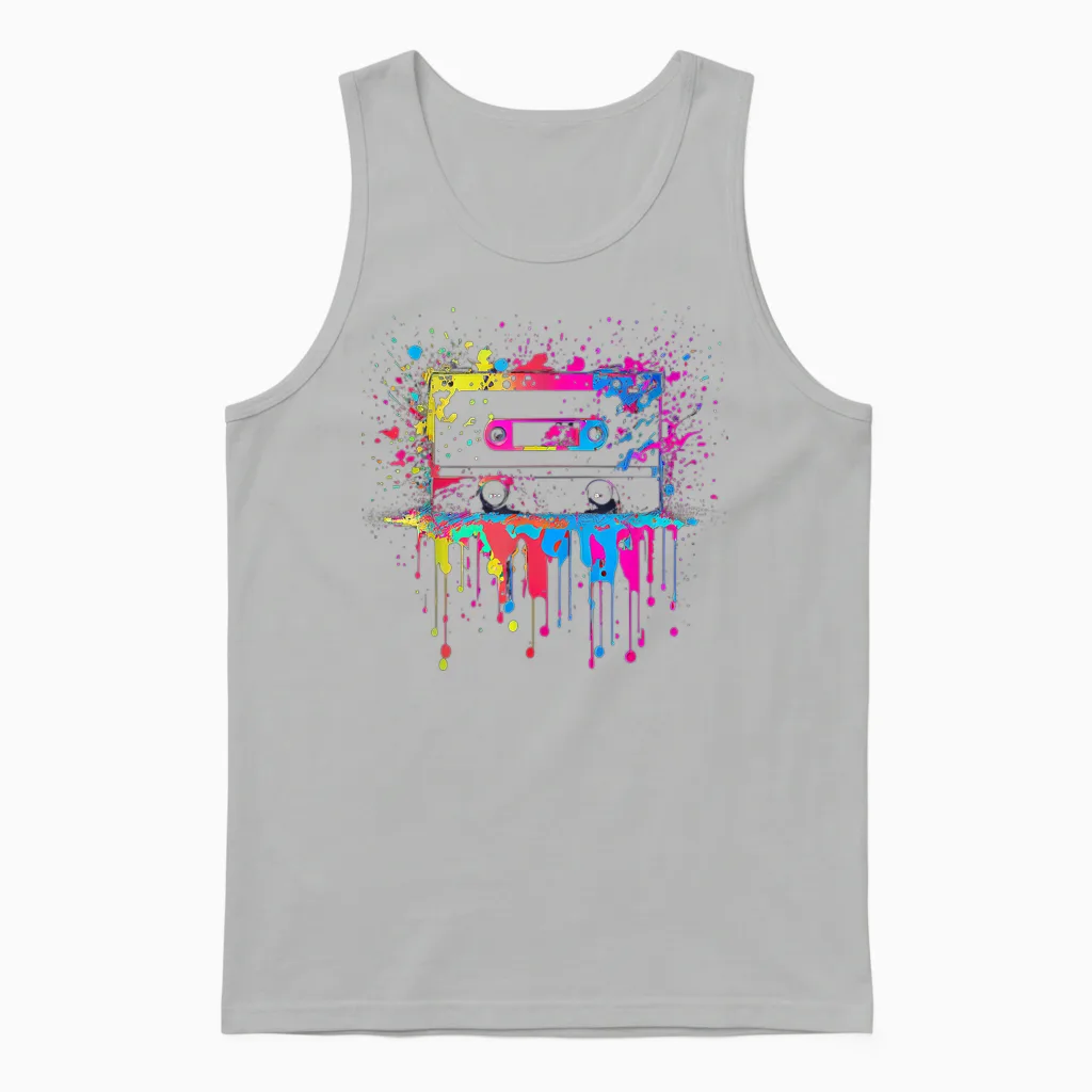 80er 90er Jahre Retro Kassette Outfits & Geschenk Damen Unisex-Erwachsene Schwarz Retro Party T-Shirt S Eu Small U-Ausschnitt Kurzarm Unisex Tank Top in Ash