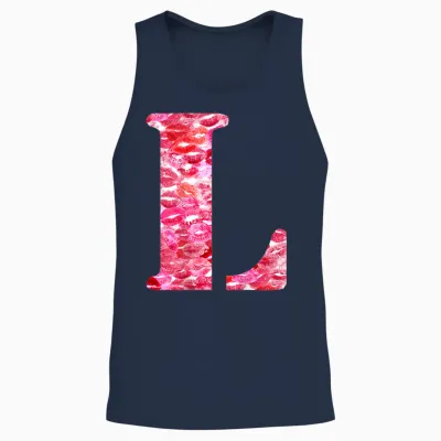 Back Print Only - Lipstick Kisses for Boyfriend Letter L T-Shirt, Black, S Unisex Tank Top - Navy
