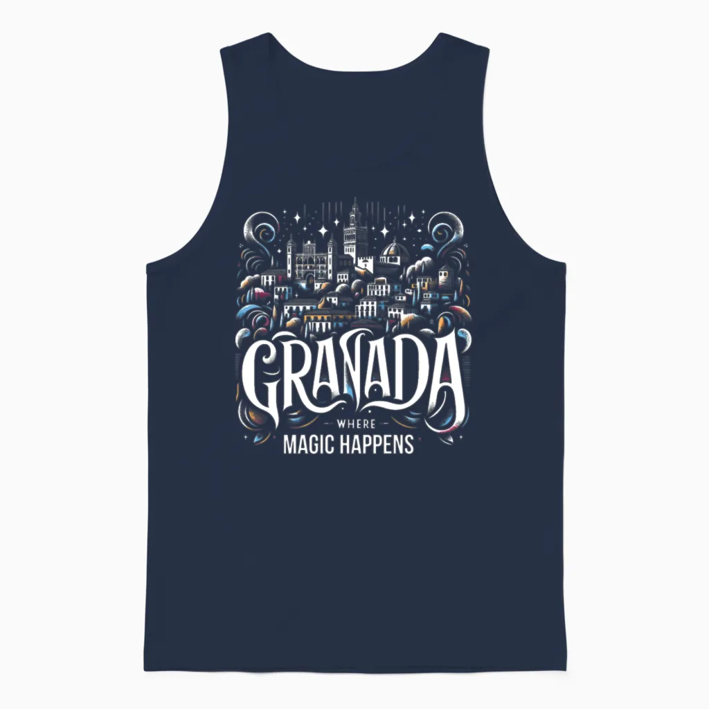 Granada Spain Travel Vacation Granada Skyline Unisex Tank Top in Navy