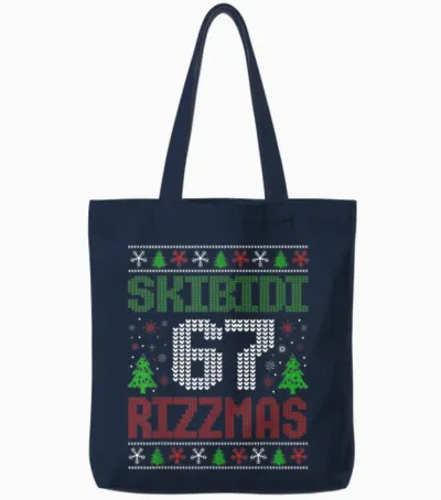 Skibidi Six Seven Rizzmas Funny Meme 67 Ugly Christmas Tote Bags - Navy
