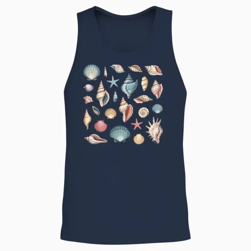 Seashells Sea Glasses Collection T-Shirt, Black, S Unisex Tank Top - Navy