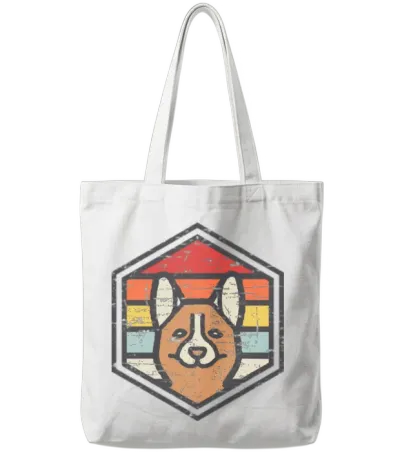 Retro Badge Corgi Tote Bags - White