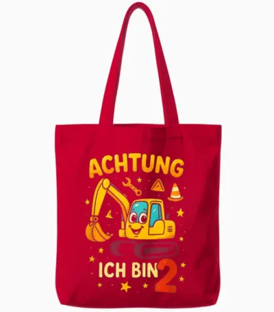 T-Shirt with German Text "excavator Birthday Achtung Ich Bin 2 Tote Bags - Red
