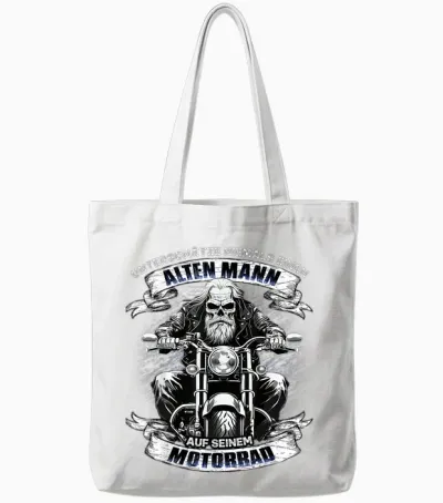 Unterschätze Niemals Einen Alten Mann Auf Seinem Motorrad Tote Bags - White