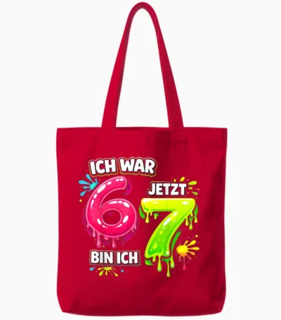 I Was 6 Now Am I 7 Funny 7th Birthday 67 Meme Tote Bags - Red