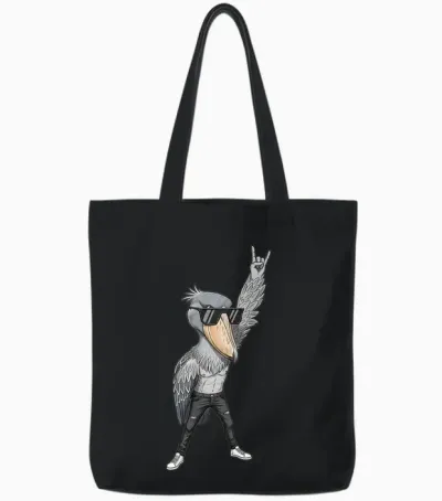 Cool Rocker Shoebill Cigogne Oiseau En Cuir Biker Tenue Tote Bags - Black