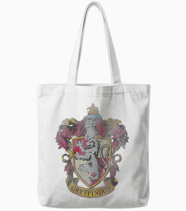 Harry Potter Distressed Gryffindor Crest T-Shirt, Gray, S Tote Bags in White