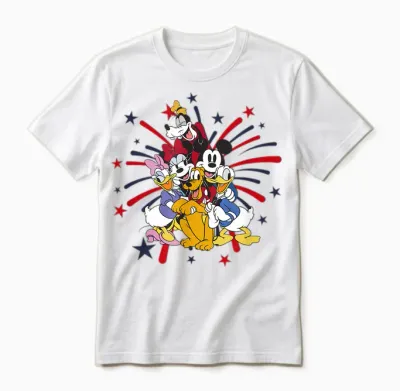 Disney Mickey Classic 4th of July Fireworks Group Hug Unisex T-Shirt - White