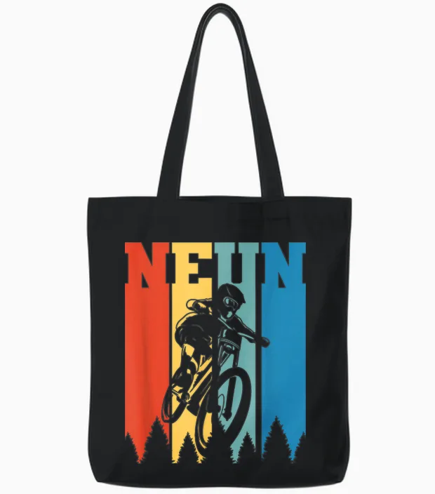 9 Years Downhill Mtb Mountain Bike 9th Birthday T-Shirt, Black Tote Bags in Black
