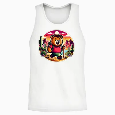 Cute Desert Hiking Bear Unisex Tank Top - White