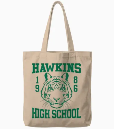 Stranger Things 4 Hawkins High School Green Logo Tote Bags - Natural