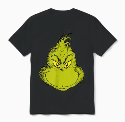 Dr. Seuss Classic Grinch Face Unisex T-Shirt - Black