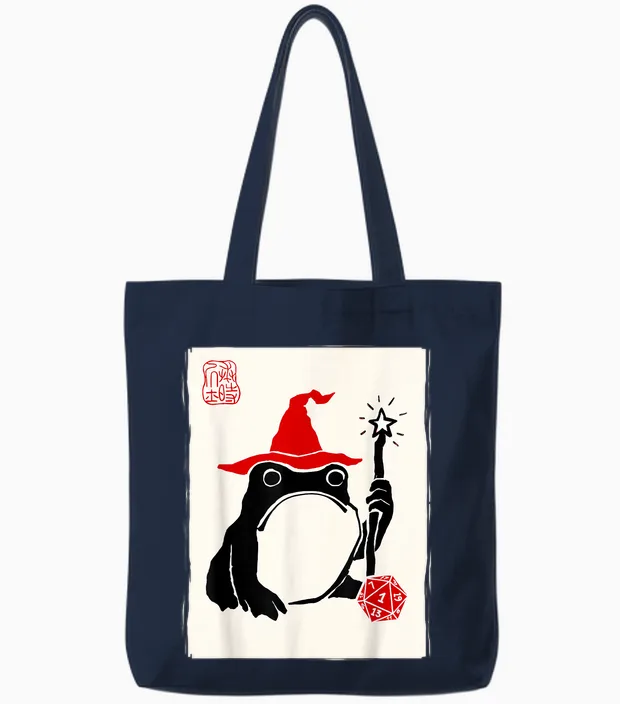 Nat 1 Dnd Board Games Men Women Children Funny Japanese Frog Tote Bags in Navy