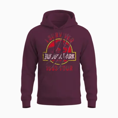 Jurassic Park Scratched Logo I Survived 1993 Tour Unisex Hoodie - Maroon