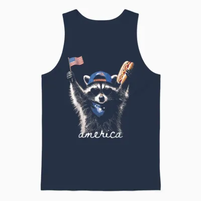 Retro Funny America Raccoon Hot Dog Lovers Patriotic Us Unisex Tank Top - Navy