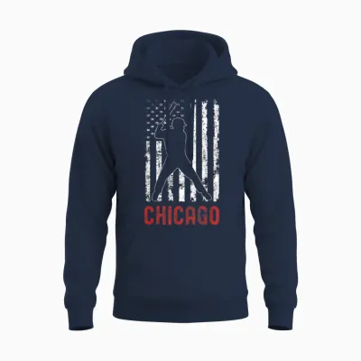 Chicago Illinois American Flag Baseball Weathered Unisex Hoodie - Navy