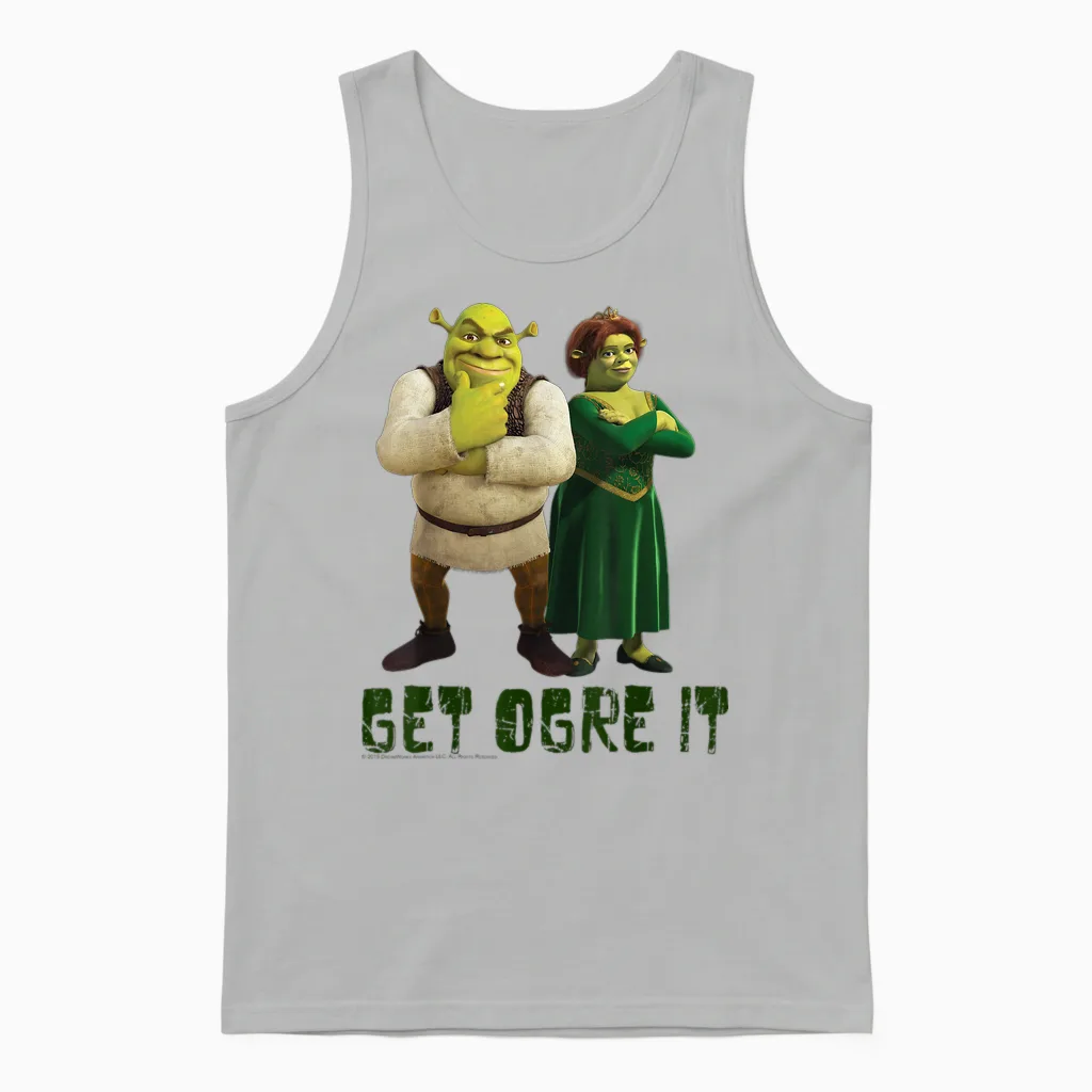 Shrek Fiona & Shrek Get Ogre It Text Unisex Tank Top in Ash