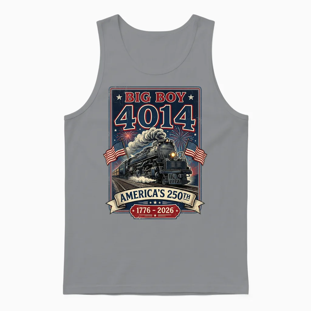 Big Boy 4014 Train 4th of July Retro Us Flag Vintage Apparel Unisex Tank Top in Sport Grey