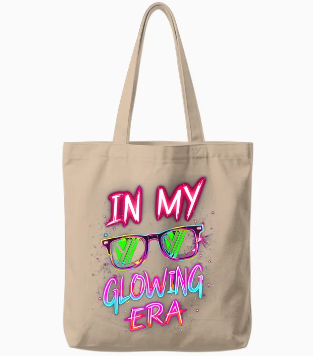 In My Glowing Era Groovy Colorful Bright Tote Bags in Natural