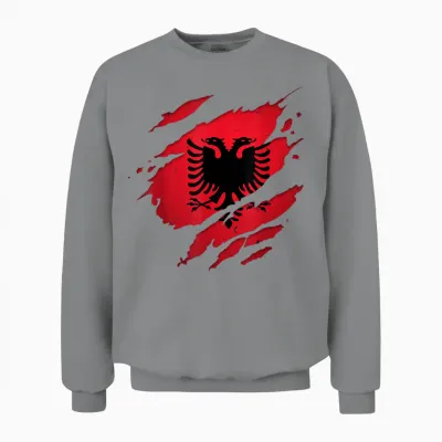Stolze Albanische Hemden | Zerrissene Albanien-Flagge Unisex Sweatshirt - Sport Grey