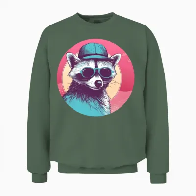 Style Raccoon Lovers Retro Unisex Sweatshirt - Military Green