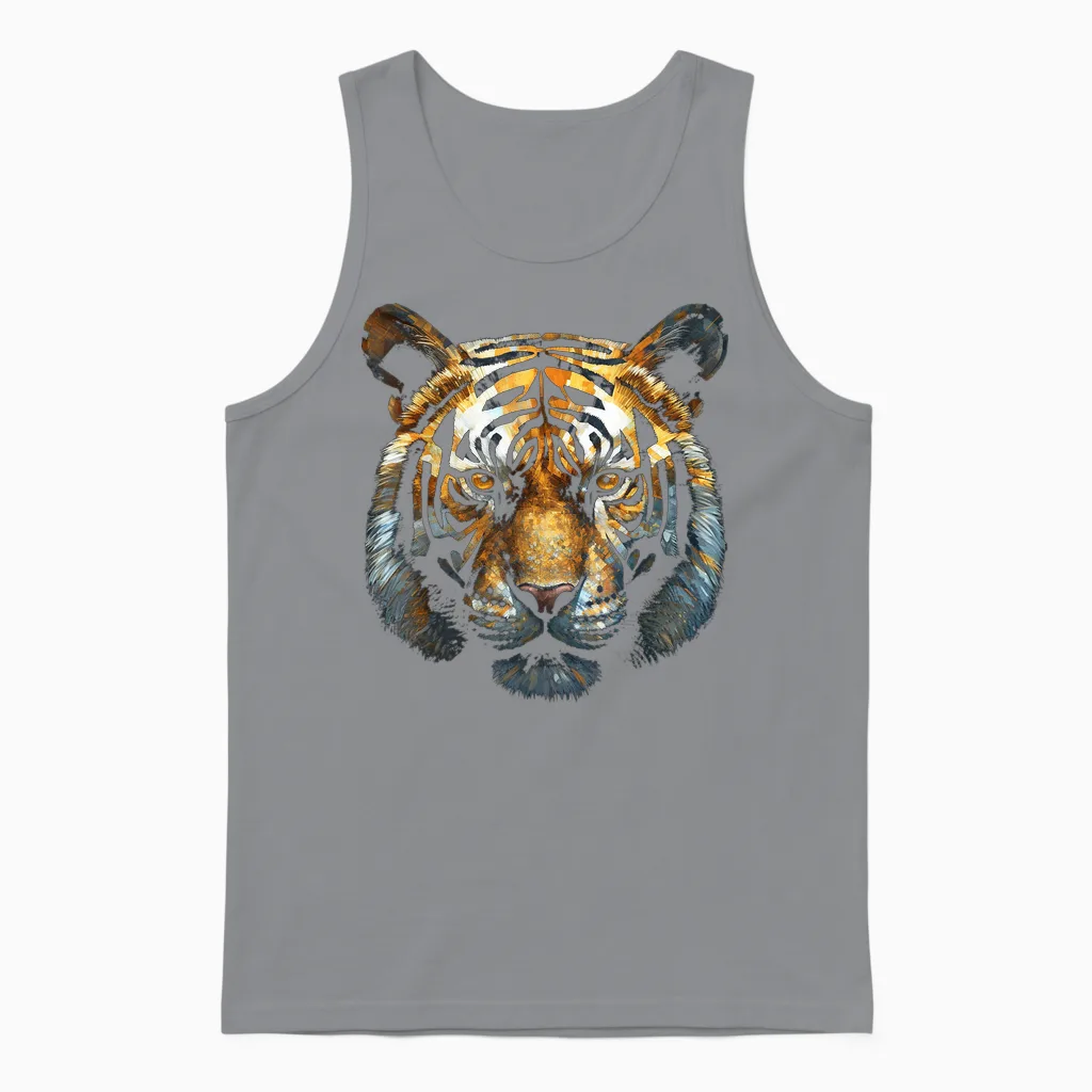 Tiger Animal Art Motif Unisex Tank Top in Sport Grey
