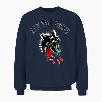 Eat the Rich Wolf Tattoo Unisex Sweatshirt - Navy