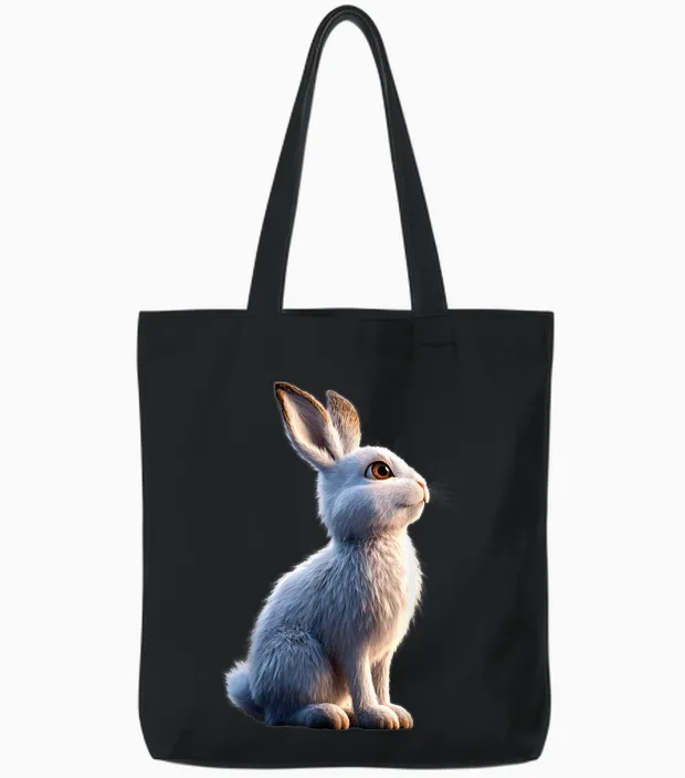 Rabbit Snow Hare Hare Fleece Hare White Rabbit Tote Bags in Black