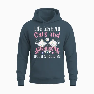 Womens Cats and Pickleball Funny Pickleball Player Unisex Hoodie - Dark Heather
