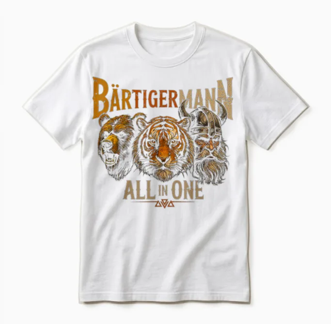 Wikinger Bart Walhalla Mythologie Bär Tiger Bärtiger Mann Unisex T-Shirt in White
