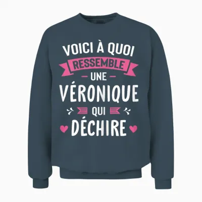Woman Gift Funny Personalized Name Véronique Qui Déchire T-Shirt, Black, Female X-Small Unisex Sweatshirt - Dark Heather