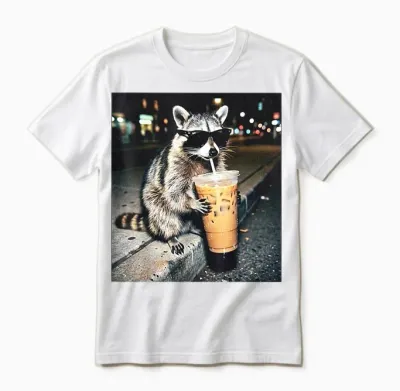 Funny Raccoon Drinking Milk Cute Animal Selfie Unisex T-Shirt - White